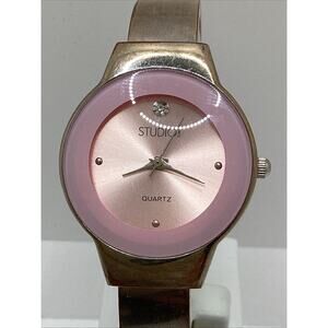 Studio Timw Womens Copper Tone Pink Dial Fashion Watch New Battery